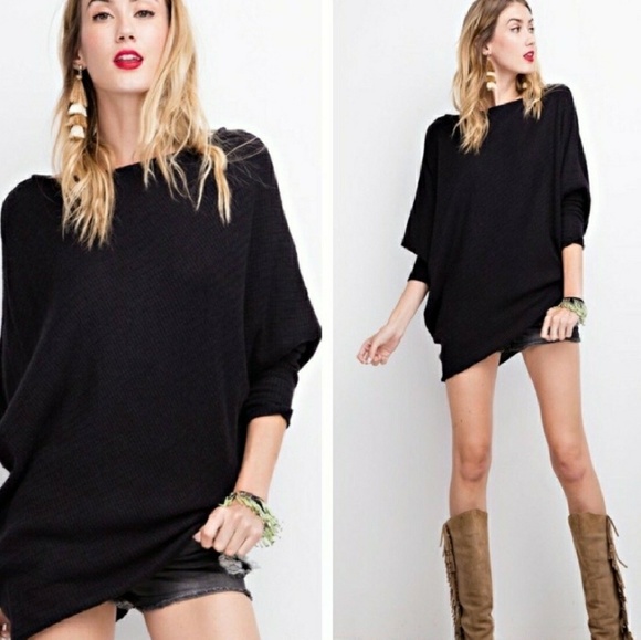 Assymetrical Black Thermal Longsleeve Sweater - Picture 3 of 4